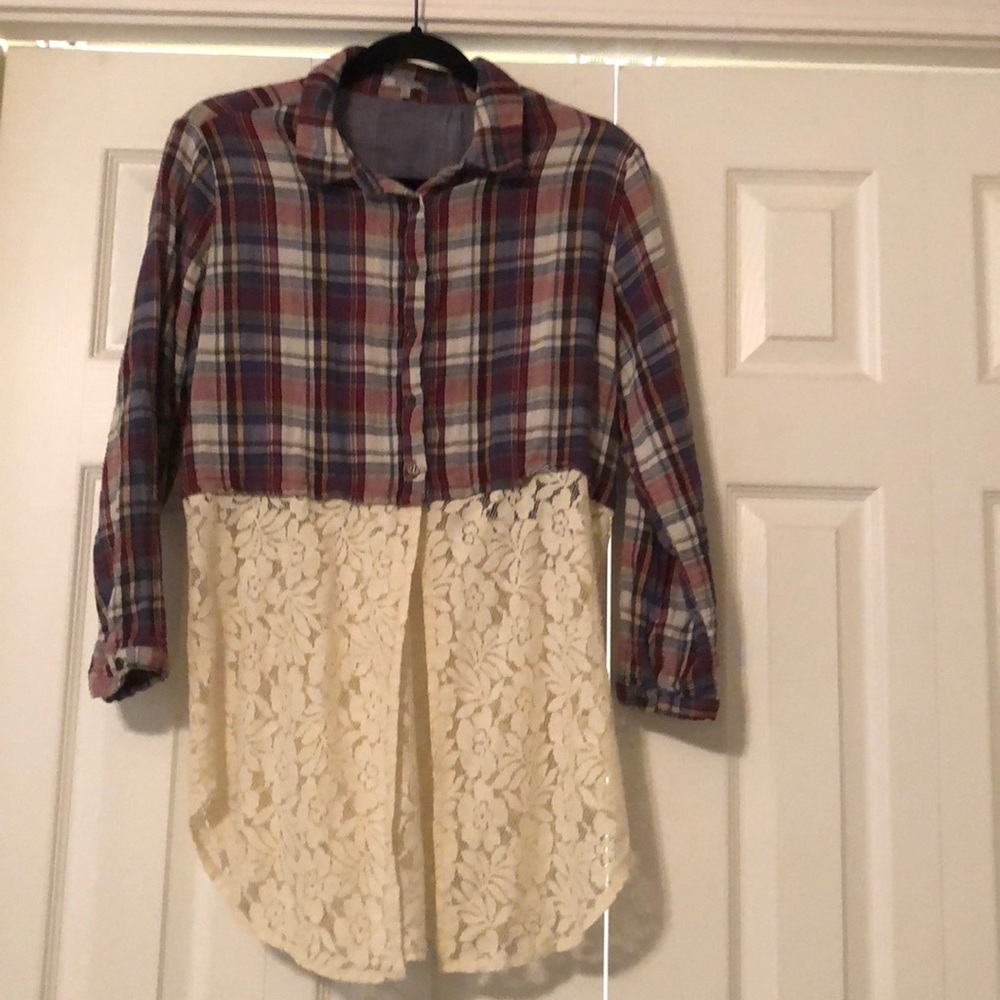 Plaid and Lace Button Up